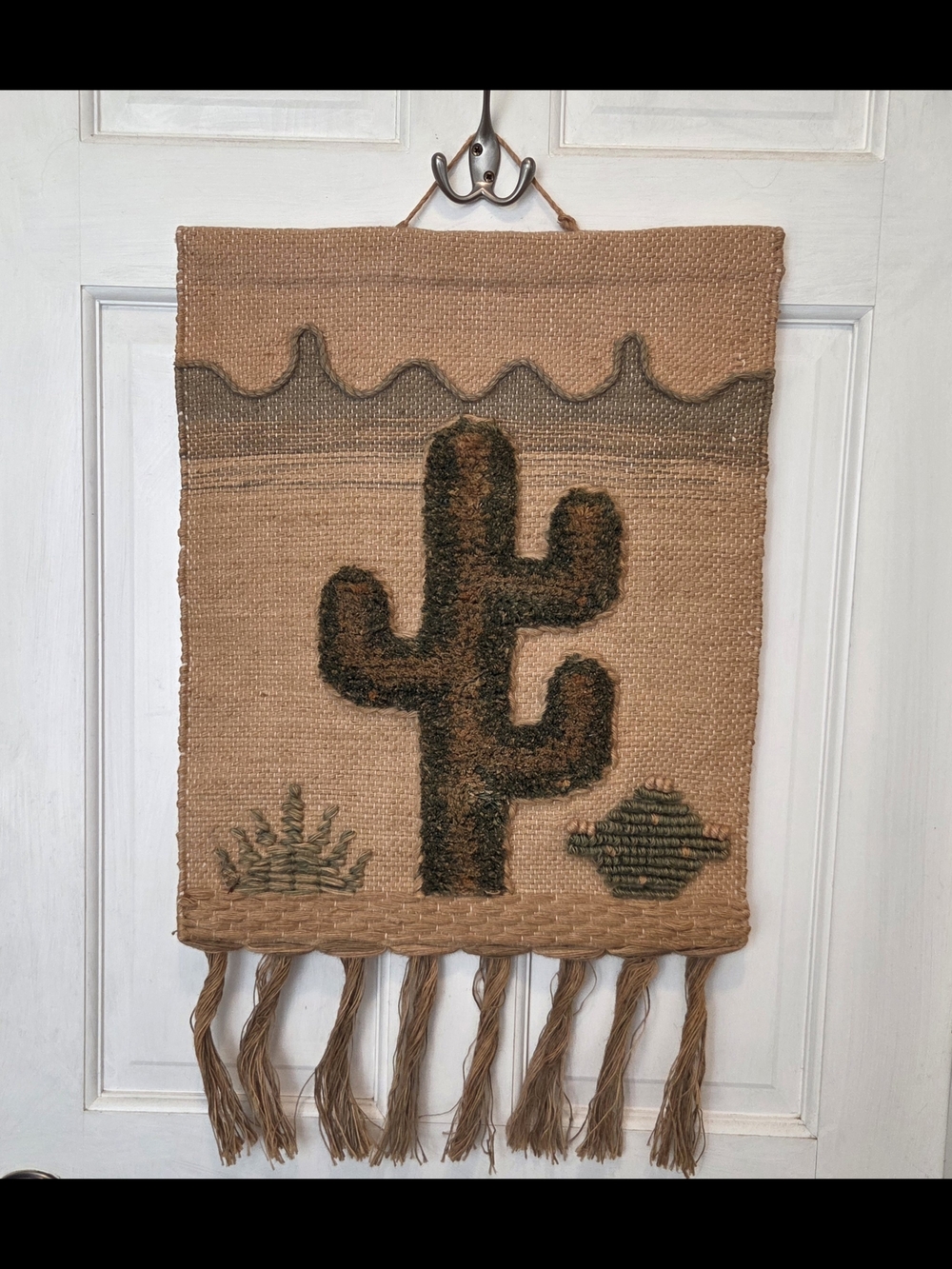 Vintage ICA 80's Handwoven Desert Cactus Wall Hanging Tapestry 1987 Southwestern